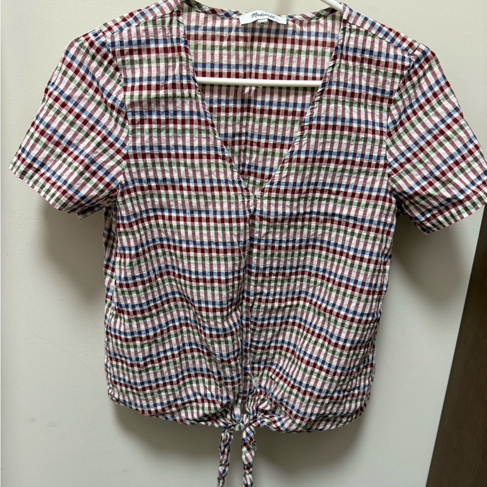 Plaid V-Neck Tie-Front Top